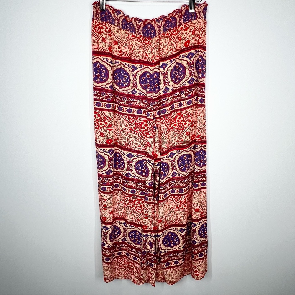 Angie Pull On Boho Wide Leg Rayon Pants Large